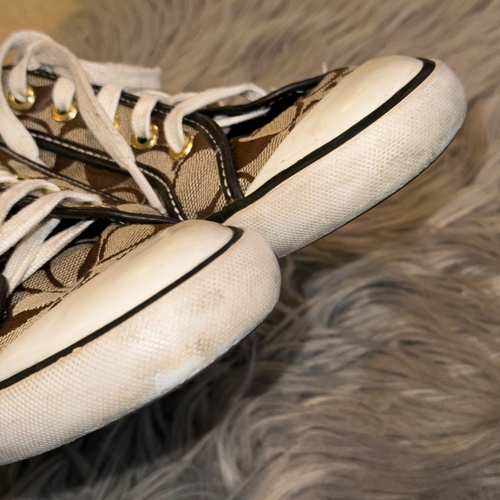 Y2K Coach Barrett Brown Khaki Signature Logo Jacquard Sneakers Size 9 - Picture 5 of 7